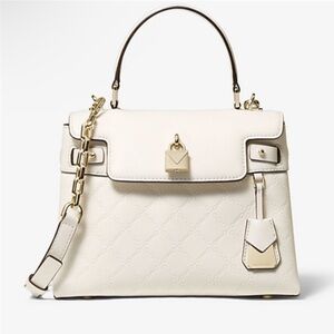 Brand new Michael Kors Gramercy Ladies Acorn Leather Satchel Bag light cream